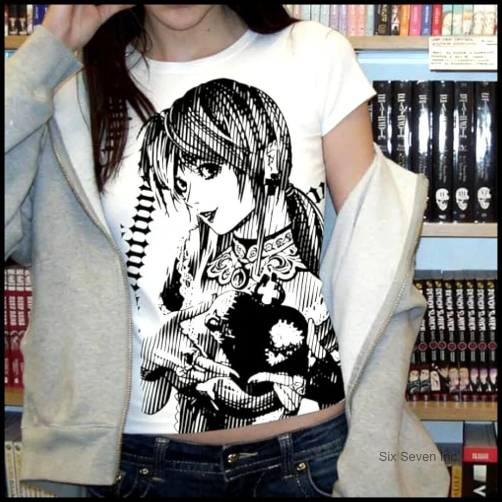 Y2K Graphic Baby Tee Vintage Emo Grunge Crop Top Polyester Summer Trendy